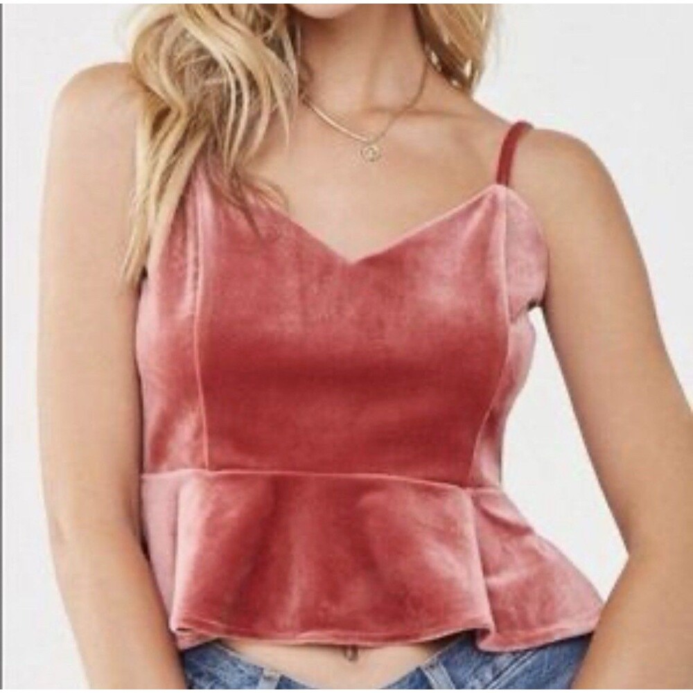 Soft Girl Pink Mauve Velvet Peplum Cami Top Y2K Coquette Size Medium Forever 21